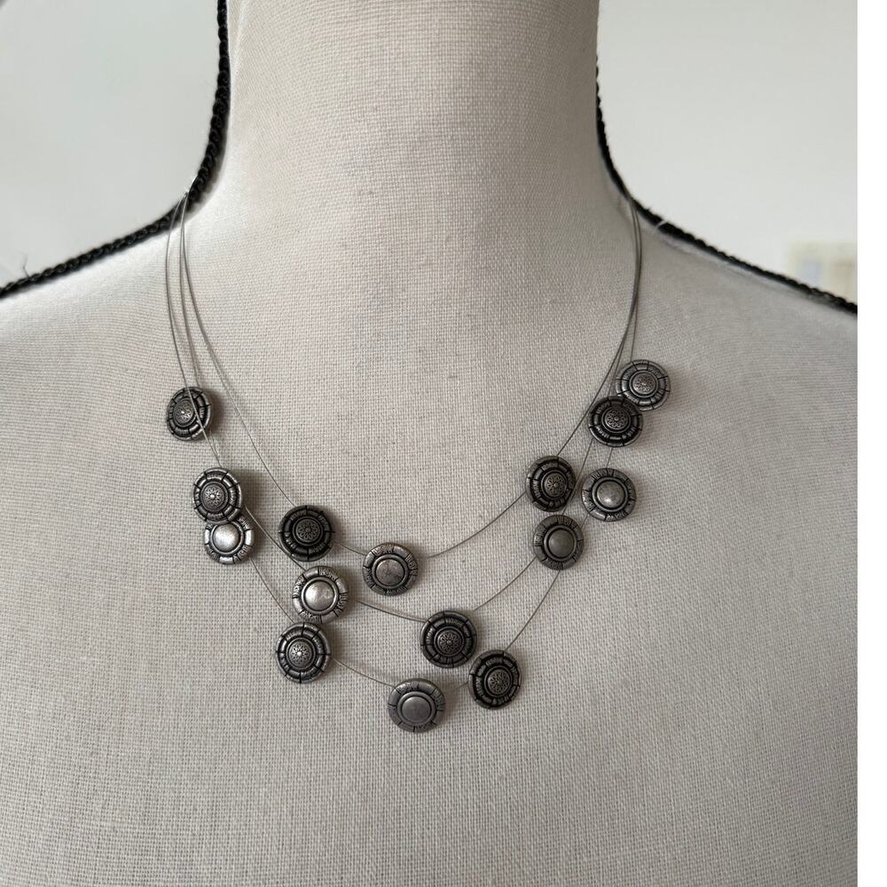 Lia Sophia Silver Tone Geo Illusion Wire Western Boho Art Statement Necklace